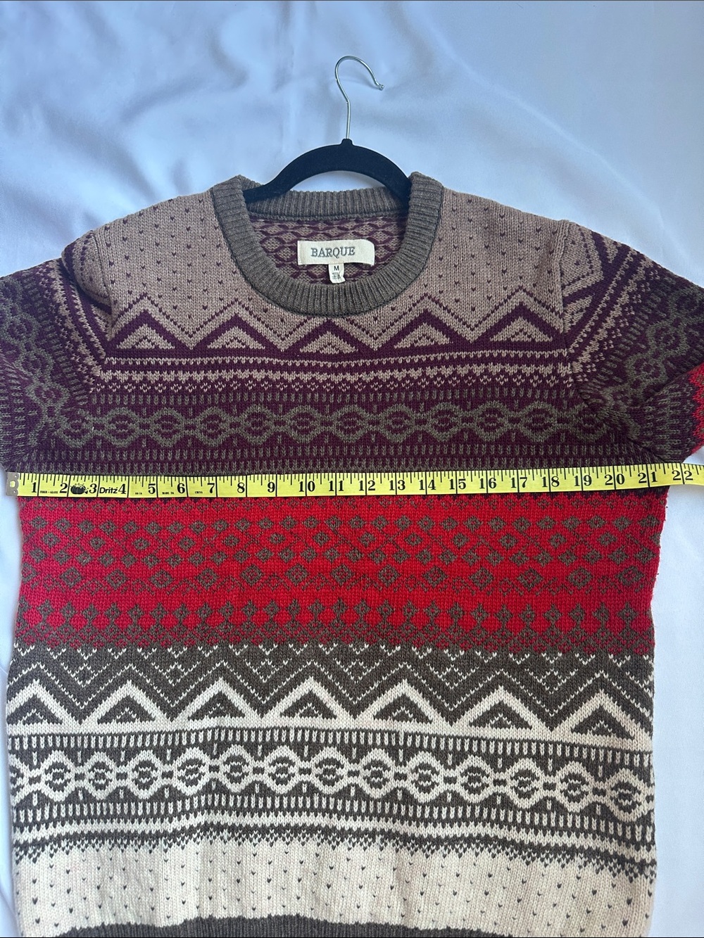 Baroque Fair Isle Crewneck Size M Tan Red Pullover Wool Nylon Sweater Preppy - Picture 6 of 7